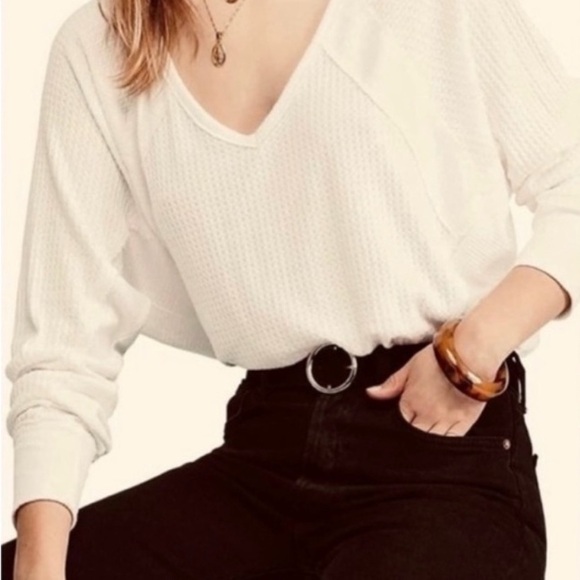 NWOT Free People Santa Clara Thermal Purple  Ribbed V-Neck - Picture 4 of 5